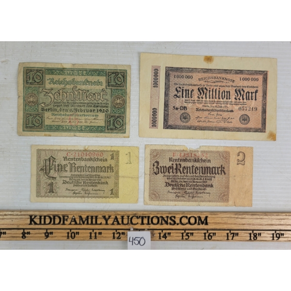LOT OF 4 - WWI & WWI GERMAN RENTENMARKS & REICHSBANKNOTES
