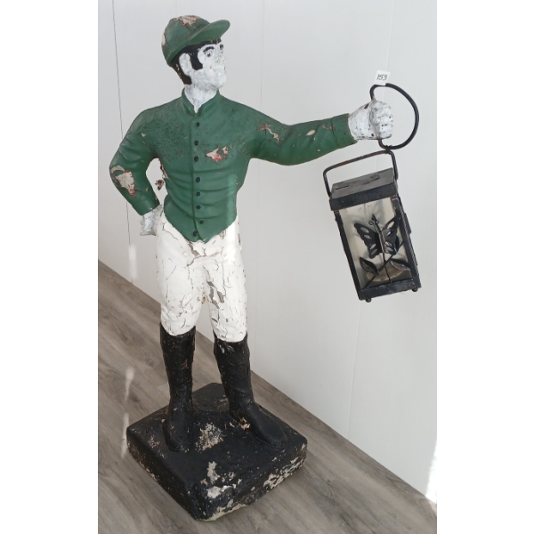 CEMENT LAWN JOCKEY STATUE W/ LANTERN