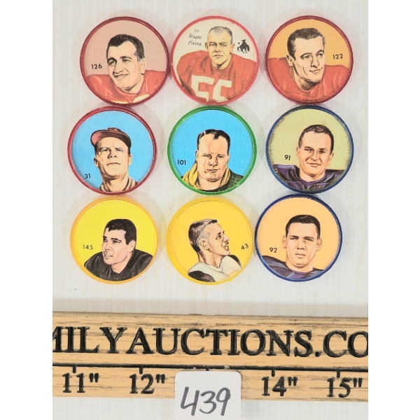 LOT OF 9 - 1963 NALLEYS CFL COINS - BLUE BOMBERS, ESKIMOS, LIONS, ETC