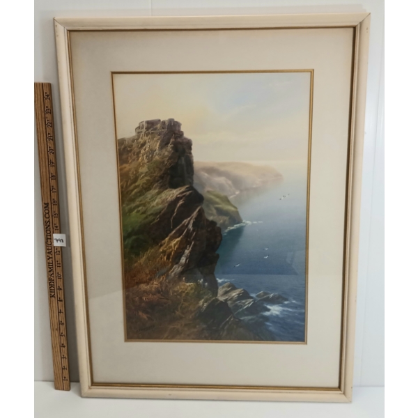 "CASTLE ROCK" - FRAMED WATERCOLOUR PRINT (?) - SIGNED 