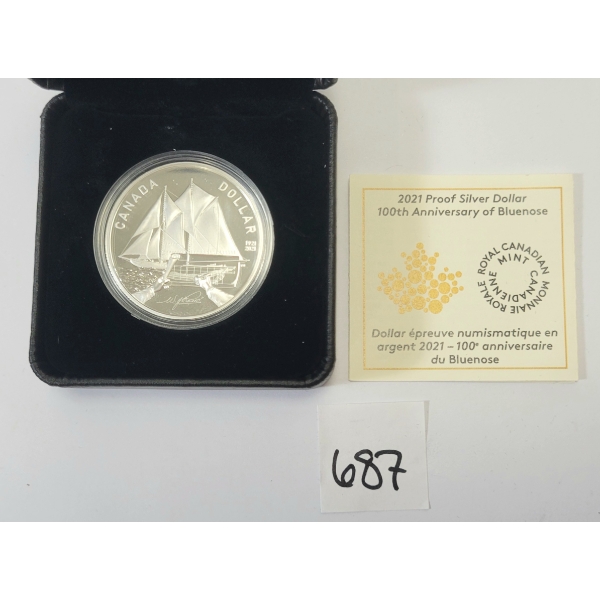 2021 RCM PROOF SILVER DOLLAR - 100TH ANNIVERSARY OF BLUENOSE