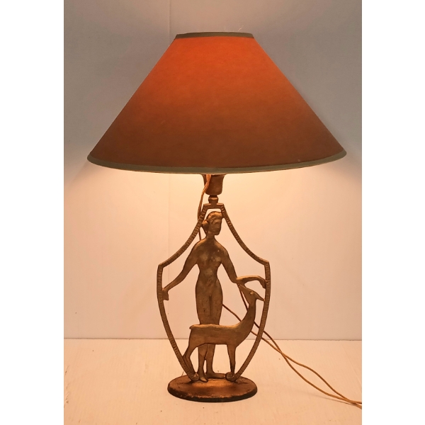 BRASS WOMAN & GOAT FIGURAL LAMP