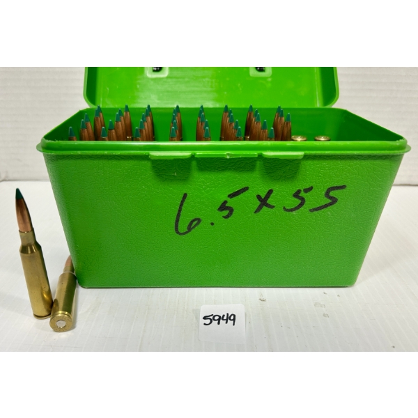 AMMO/BRASS: 40X 6.5X55 LIVE - RELOADS, 10X BRASS