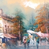 Image 2 : RAINY MARKETPLACE BY H. PIM - FRAMED OIL ON CANVAS