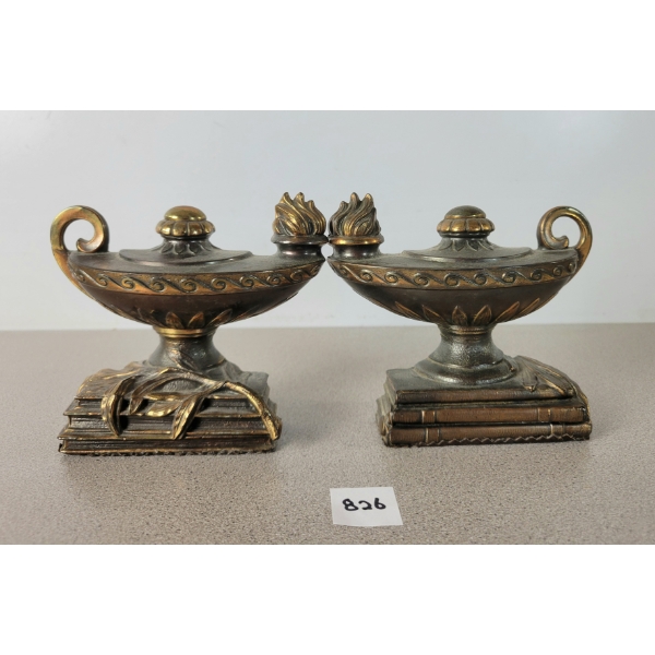 PAIR OF GENIE LAMP BRASS BOOKENDS
