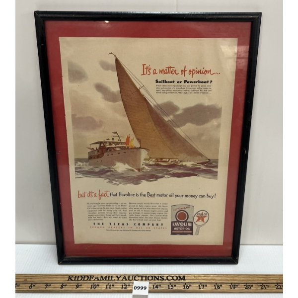 TEXACO HAVOLINE MOTOR OIL FRAMED ADVERTISEMENT