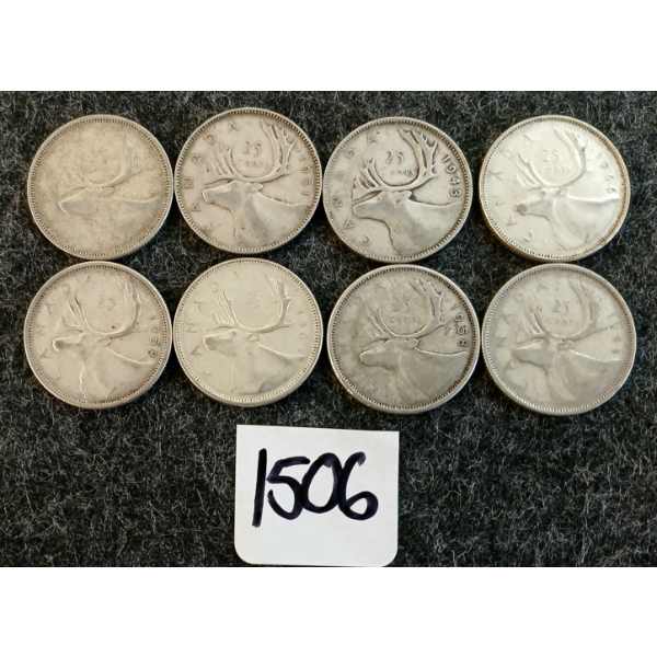 LOT OF 8 - 1943-1966 CDN 25 CENT COINS