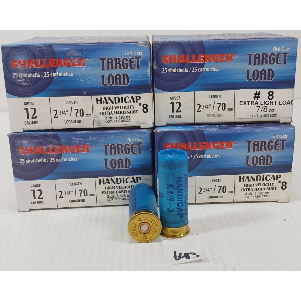 AMMO: 100X CHALLENGER 12GA - 2 3/4IN - #8 SHOT