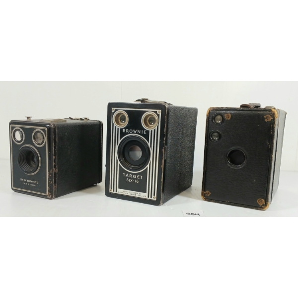 LOT OF 3 - KODAK BROWNIE 1946-53 C SIX-20, 1946-51 TARGET SIX-16 & 1900s BOX CAMERAS
