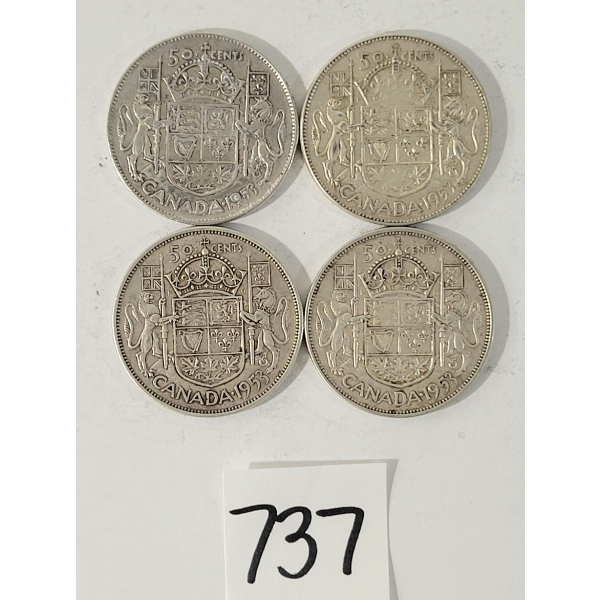 LOT OF 4 - 1953 CDN 25 CENT SILVER COINS