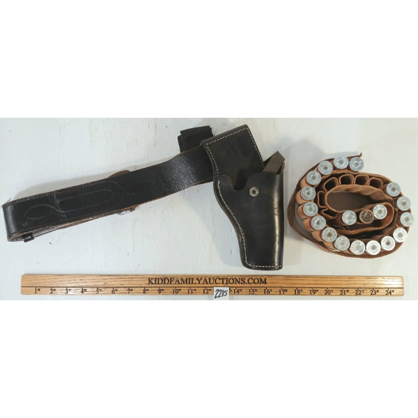 LOT OF 2 - LEATHER SHELL BELT & PISTOL HOLSTER - INCL SHELLS