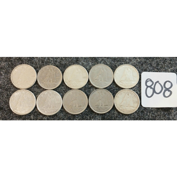 LOT OF 10 - 1960-1969 CDN 10 CENT COINS