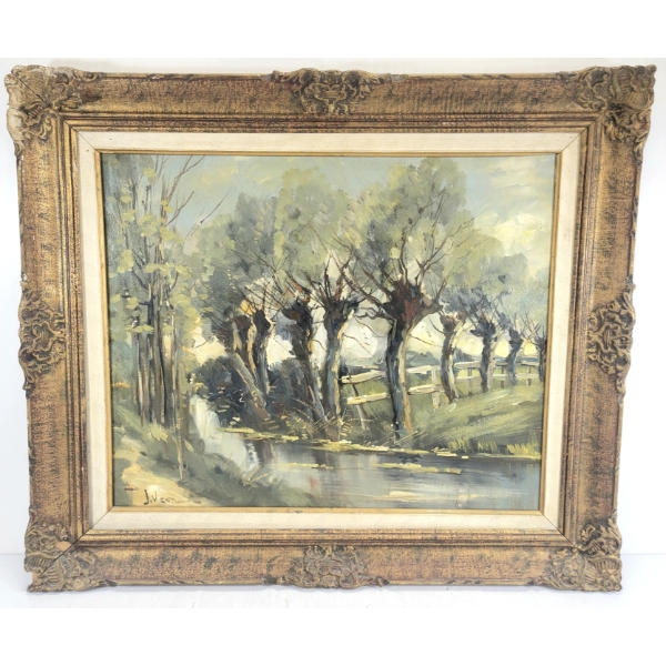 FENCED OFF WATERFALL BY JAN VEER (PRS DUTCH ARTIST) - FRAMED OIL ON CANVAS