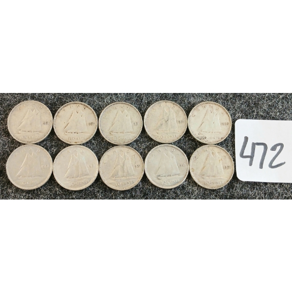LOT OF 10 - 1950-1951 CDN 10 CENT COINS