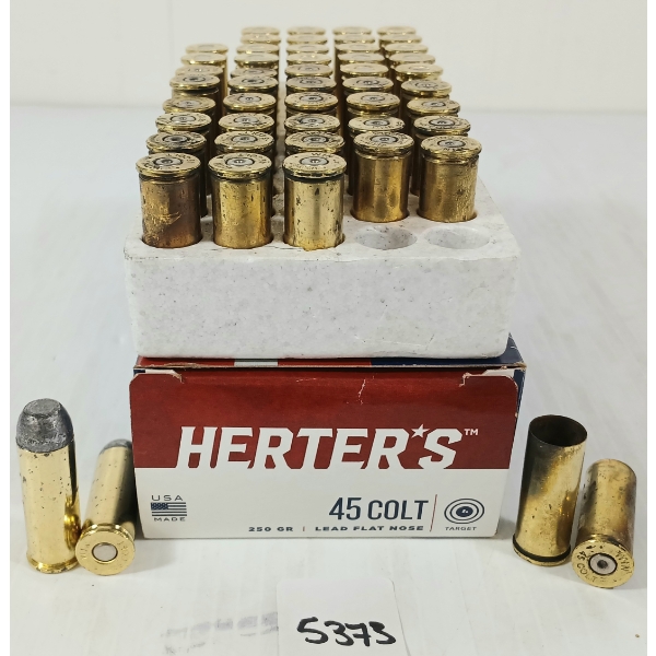 AMMO / BRASS: 22X HERTER'S .45 COLT - 250GR - LEAD FN LIVE - 28X BRASS