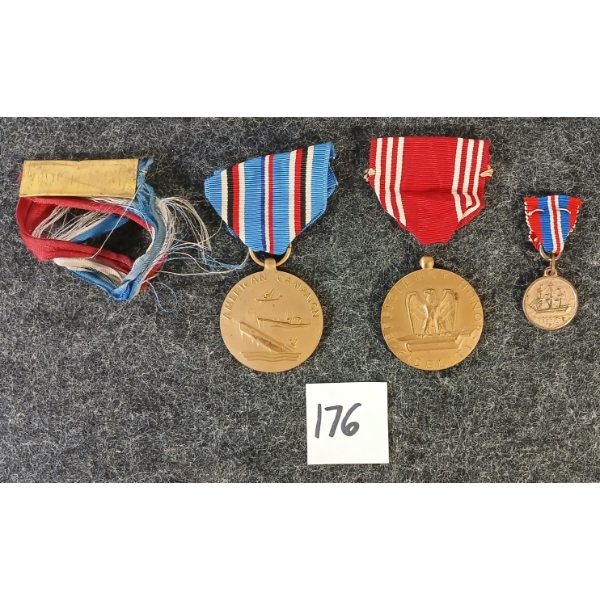 LOT OF 3 - U.S. AMERICAN CAMPAIGN & GOOD CONDUCT MEDALS & VICTORY COPPER