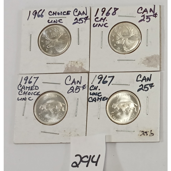 LOT OF 4 - CDN 25 CENT COINS - INCL 1966, 1967 & 1968