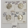 Image 1 : LOT OF 4 - CDN 25 CENT COINS - INCL 1966, 1967 & 1968