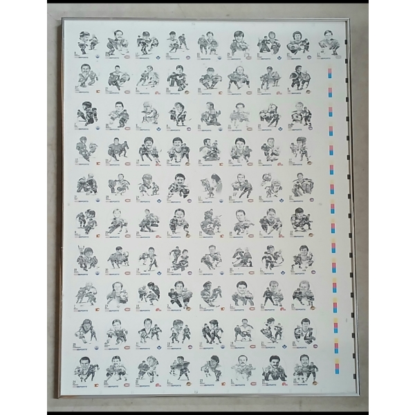 1986-1987 KRAFT DRAWINGS NHL HOCKEY CARDS - FRAMED UNCUT SHEET