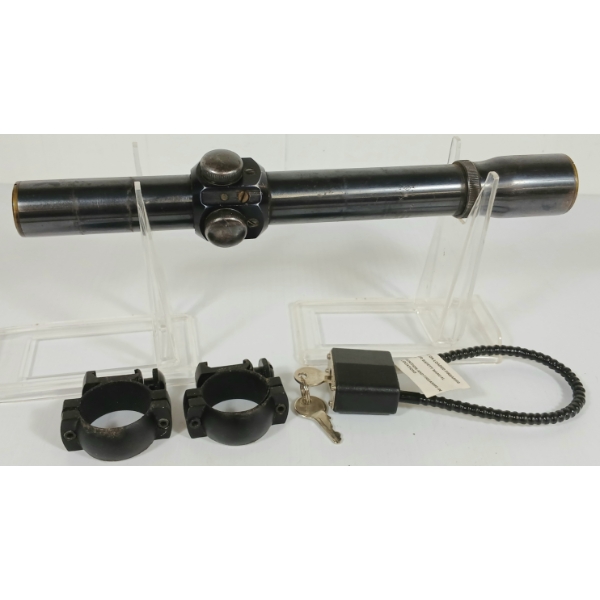 LOT OF 3 - WEAVER K-25 SCOPE, 1IN SCOPE RINGS & GUN LOCK