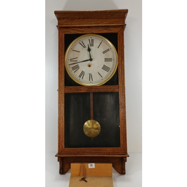 1923 E. INGRAHAM  TRENTON  REGULATOR OAK WALL CLOCK