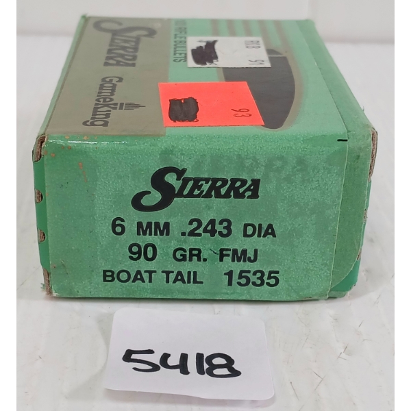 BULLETS: 100X SIERRA 6MM - 90GR - FMJ BT - SEALED