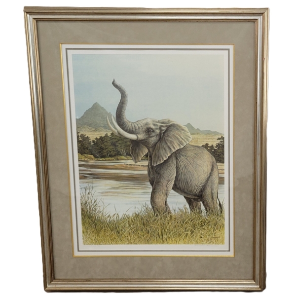 "BULL ELEPHANT" BY CHRISTINE MARSHALL (PRS CDN ARTIST) - FRAMED PRINT