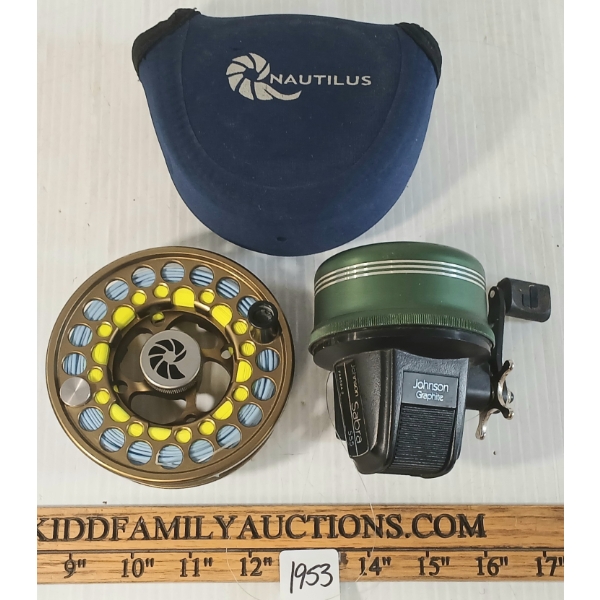 LOT OF 2 - JOHNSON PUSH BUTTON CASTING REEL & NAUTILUS FLY FISHING REEL