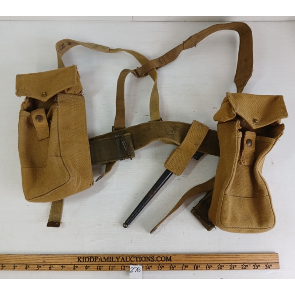 LOT OF 2 - WWII CDN PATTERN 1937 WEB EQUIPMENT & NO.4 MK II ENFIELD BAYONET W/ SCABBARD