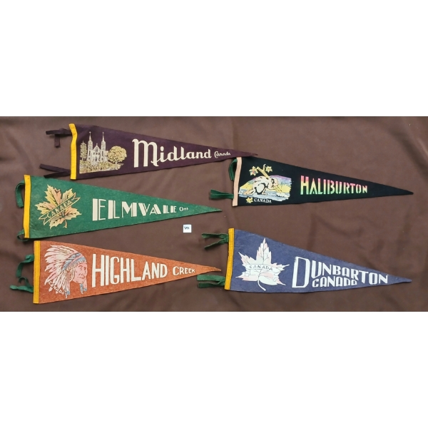 LOT OF 5 - PENNANT BANNERS - INCL DUNBARTON, ELMVALE, MIDLAND, ETC