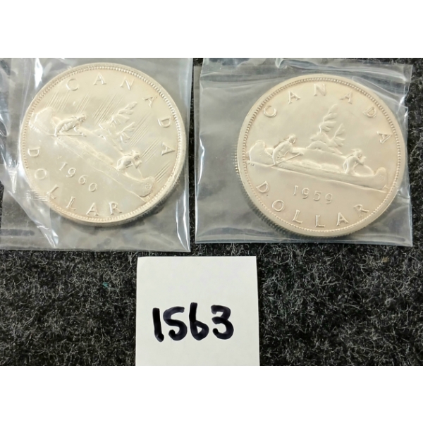 LOT OF 2 - 1959 & 1960 CDN SILVER DOLLARS - VOYAGEUR 