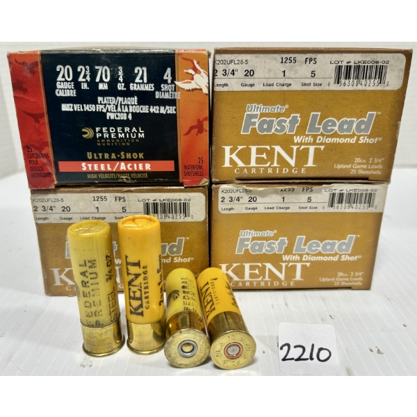 AMMO: 90X FED & KENT 20 GA 2-3/4 IN - #4 & #5 STEEL