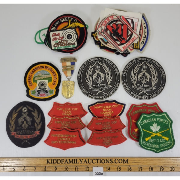 QTY OF MISC SHOOTING IRON-ON PATCHES, PLAQUES & MEDAL - INCL MAYLEIGH CUP TEAM CANADA