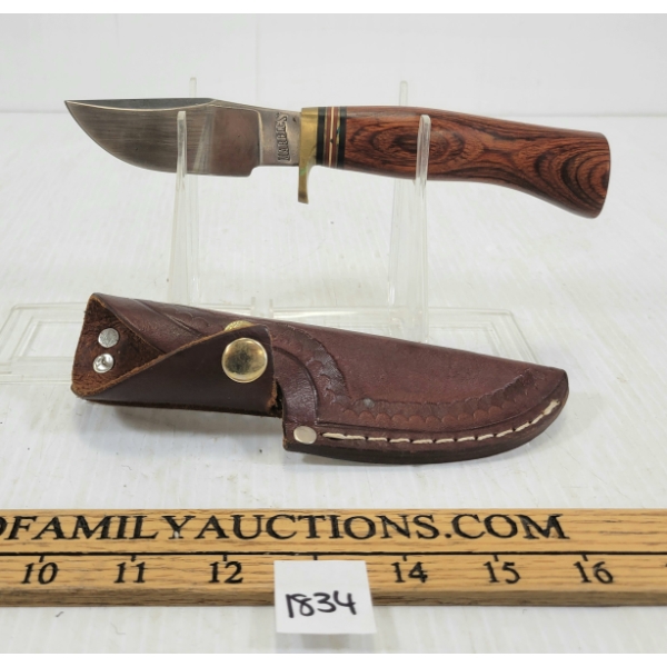 MARBLES FIXED BLADE HUNTING KNIFE W/ TOOLED LEATHER SHEATH