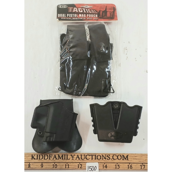 LOT OF 3 - XDM GEAR 9 MM HOLSTERS & UTG DUAL PISTOL MAG POUCH