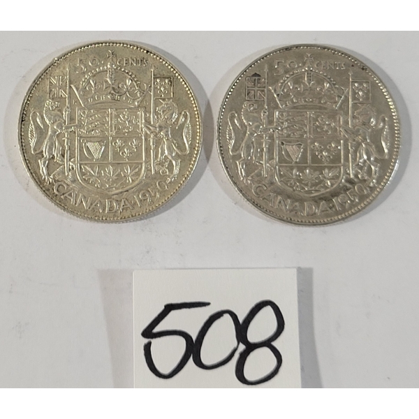 LOT OF 2 - 1950 CDN 50 CENT SILVER COINS
