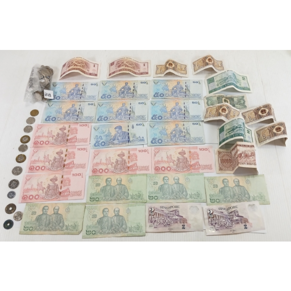 QTY OF WORLD CURRENCY - INCL SPAIN, SINGAPORE, CHINA & THAILAND