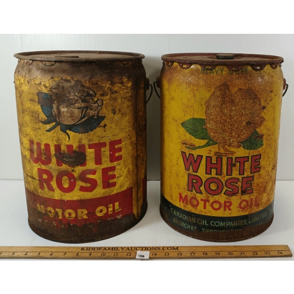 LOT OF 2 - WHITE ROSE MOTOR OIL CANS - 5 GAL