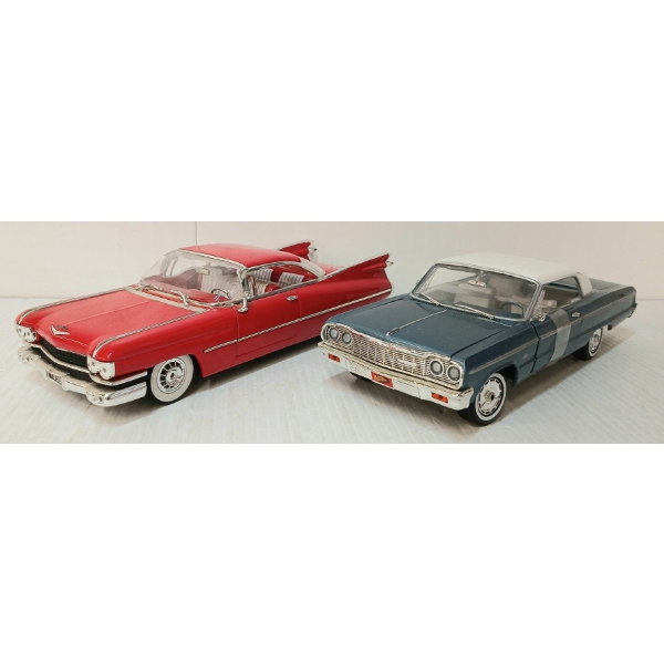 LOT OF 2 - JADA & JOHNNY LIGHTNING 1959 CADILLAC DEVILLE & 1964 CHEVY IMPALA DIECAST MODELS