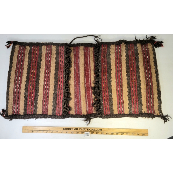 DOUBLE SADDLEBAG (khorjin) - NEAR EASTERN HANDWOVEN WOOL - STRIPED FLATEWEAVE CONSTRUCTION