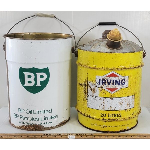 LOT OF 2 - IRVING & BP 5 GAL OIL CANS