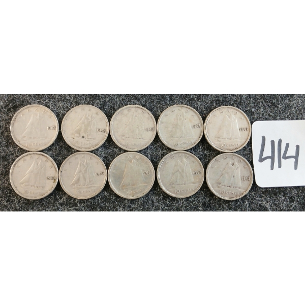LOT OF 10 - 1943 CDN 10 CENT COINS