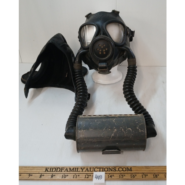 LOT OF 2 - WWII U.S. NAVY MK IV DIAPHRAGM GAS MASK & LEATHER FLIGHT HELMET