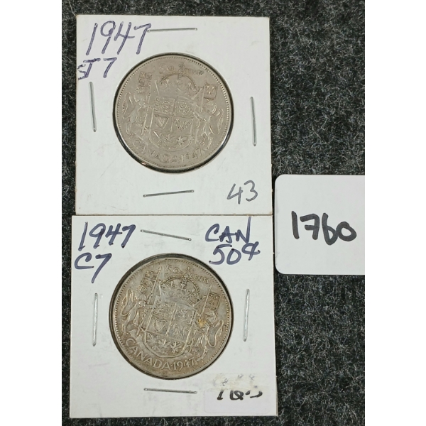 LOT OF 2 - 1947 CDN SILVER 50 CENT COINS