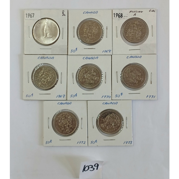 LOT OF 8 - 1967-1973 CDN 50 CENT COINS