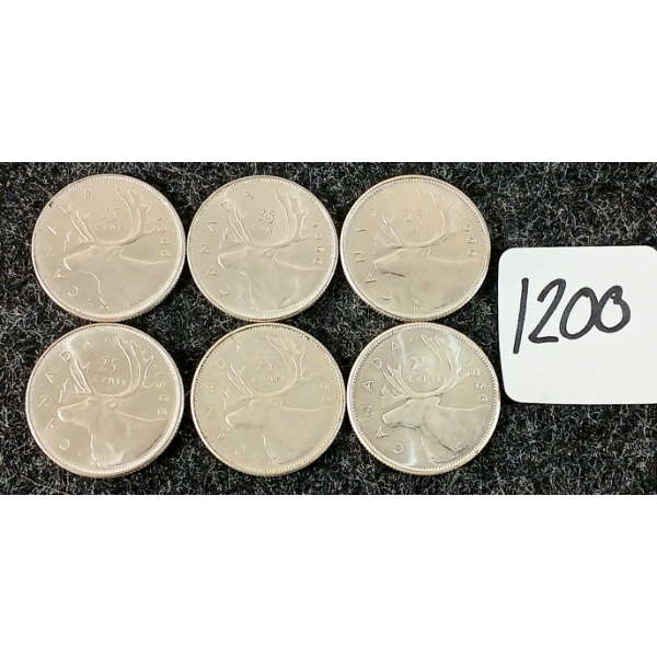 LOT OF 6 - 1966 CDN 25 CENT COINS