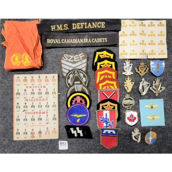 JOB LOT - BRITISH, CDN, GERMAN & RUSSIAN INSIGNIA & "BRITISH MILITARY UNIFORMS" BY JAMES LAVER