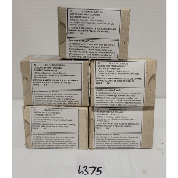 AMMO: 100X 7.62 X 39 FMJ SURPLUS - SEALED