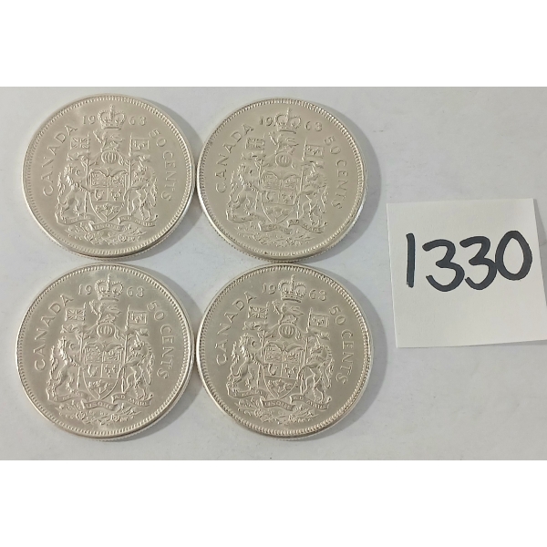 LOT OF 4 - 1963 CDN 50 CENT SILVER COINS