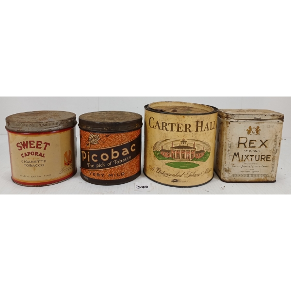 LOT OF 4 - MISC TOBACCO TINS - INCL CARTER HALL & PICOBAC, ETC.